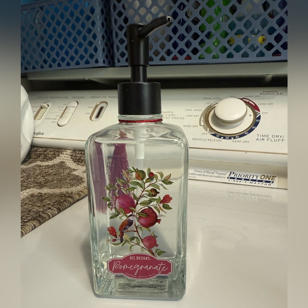 New OCs Designs Large Glass Bottle of Pomegranate Hand Soap